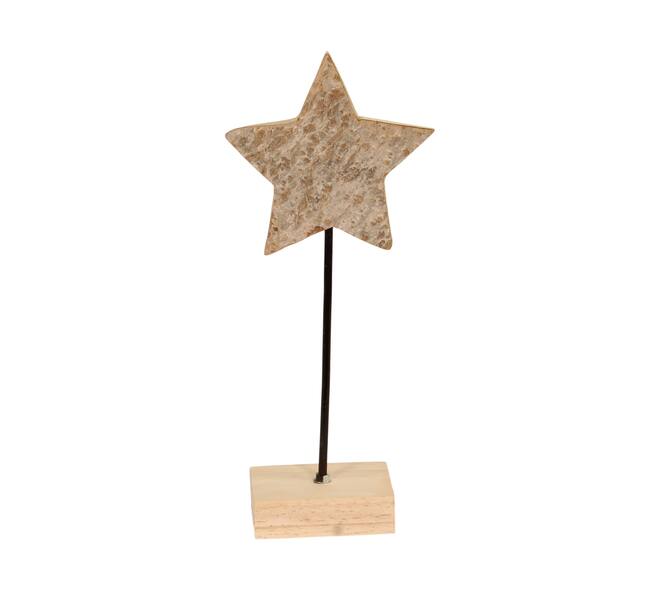 Star bark paulownia wood on stand 15x15x38cm - Natural