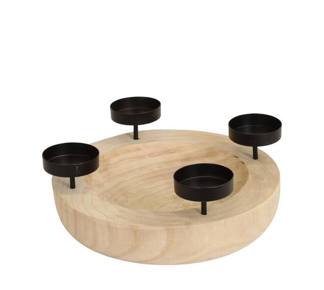 Tealight holder paulownia wood 26x26x6cm - Natural