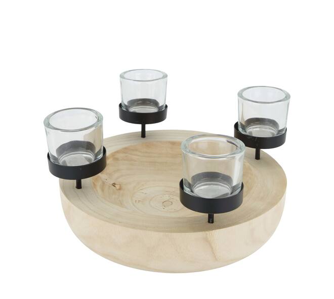 Tealight holder paulownia wood 26x26x6cm - Natural