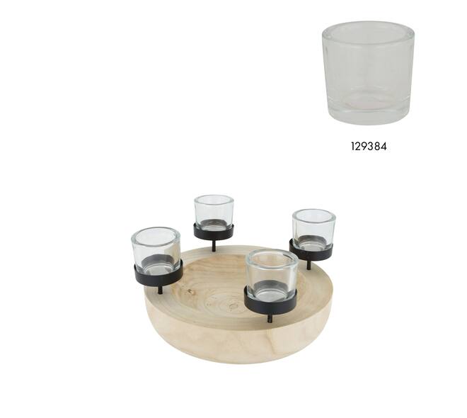 Tealight holder paulownia wood 26x26x6cm - Natural