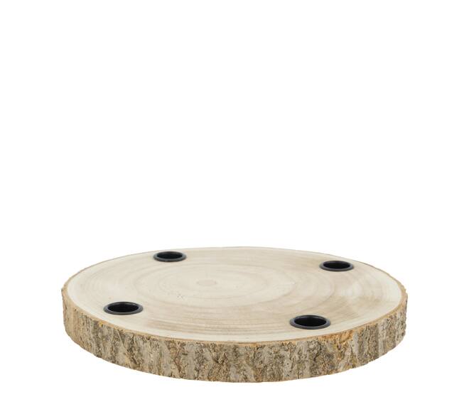 Dinnercandle holder paulownia wood with metal cup 28x28x3cm - Natural