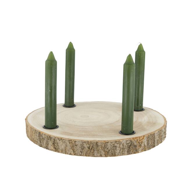 Dinnercandle holder paulownia wood with metal cup 28x28x3cm - Natural