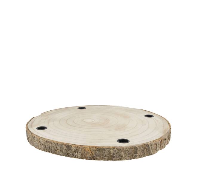 Dinnercandle holder paulownia wood with metal cup 38x38x3cm - Natural