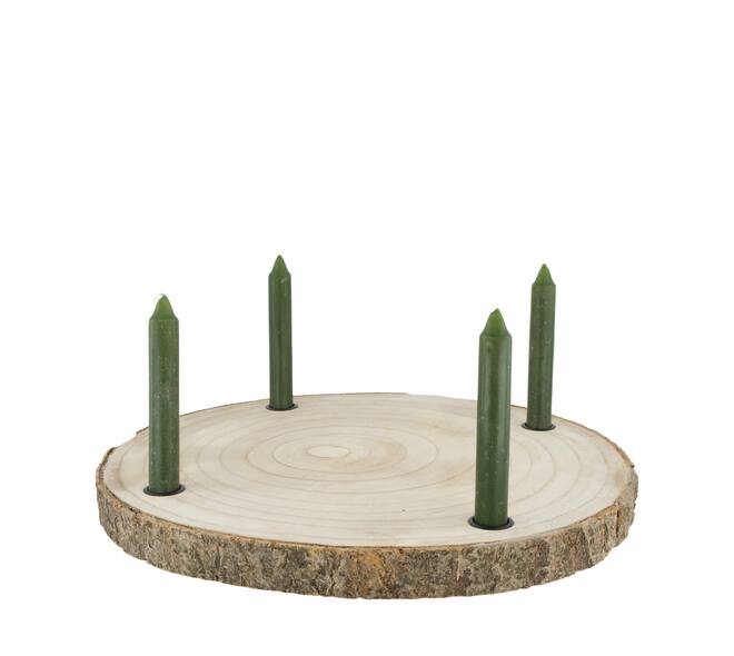 Dinnercandle holder paulownia wood with metal cup 38x38x3cm - Natural