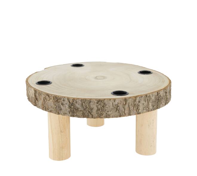 Dinnercandle holder paulownia wood on feet 28x28x13cm - Natural