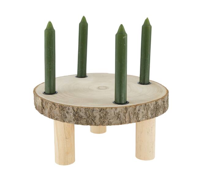 Dinnercandle holder paulownia wood on feet 28x28x13cm - Natural
