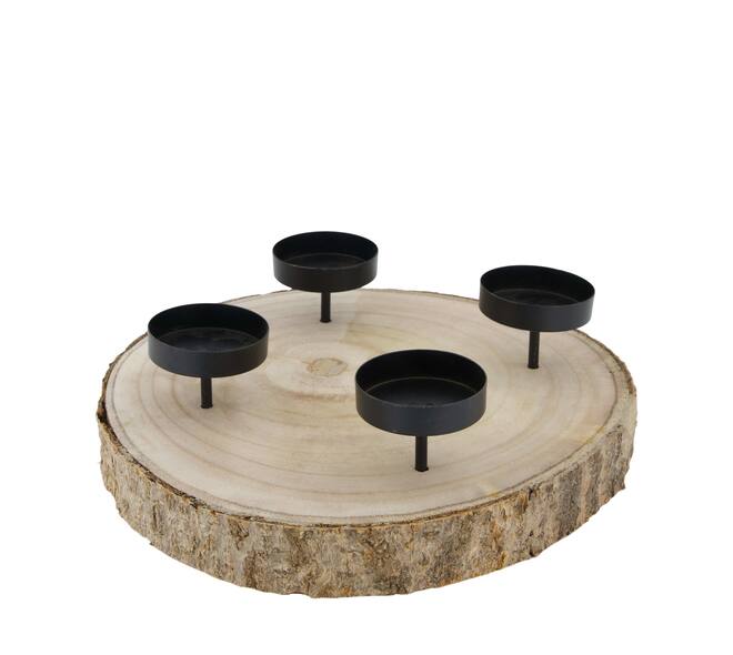 Pillar candle holder paulownia wood with metal cup 28x28x5cm - Natural