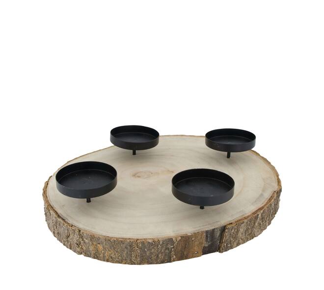 Pillar candle holder paulownia wood with metal cup 38x38x9cm