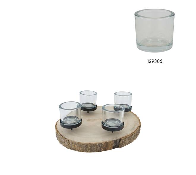 Pillar candle holder paulownia wood with metal cup 38x38x9cm