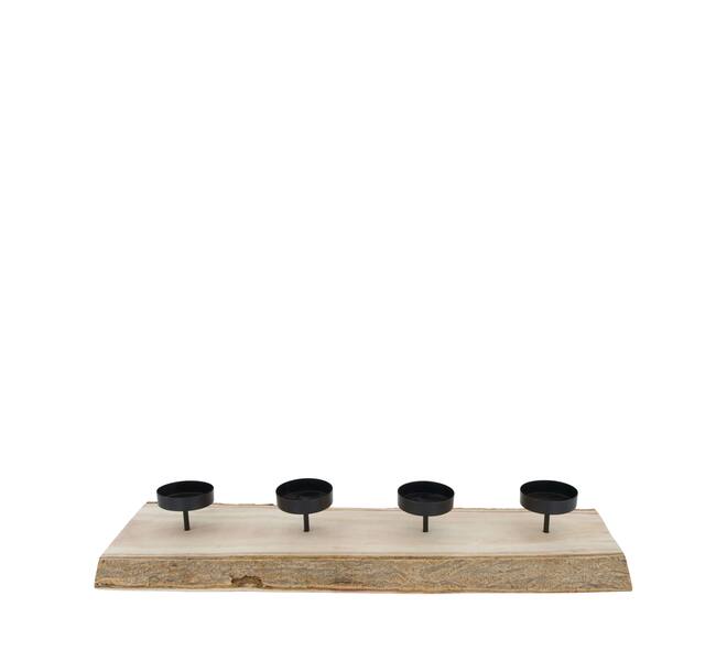 Pillar candle holder paulownia wood with metal cup 58x19x3cm - Natural