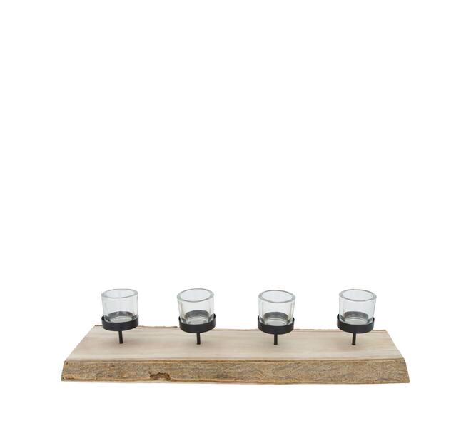 Pillar candle holder paulownia wood with metal cup 58x19x3cm - Natural