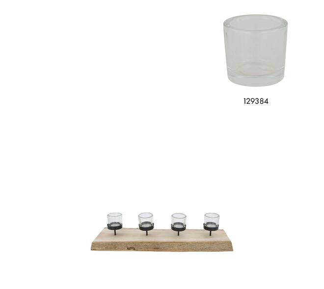 Pillar candle holder paulownia wood with metal cup 58x19x3cm - Natural
