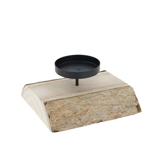 Pillar candle holder paulownia wood with metal cup 23x23x5cm - Natural