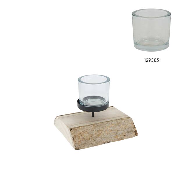 Pillar candle holder paulownia wood with metal cup 23x23x5cm - Natural