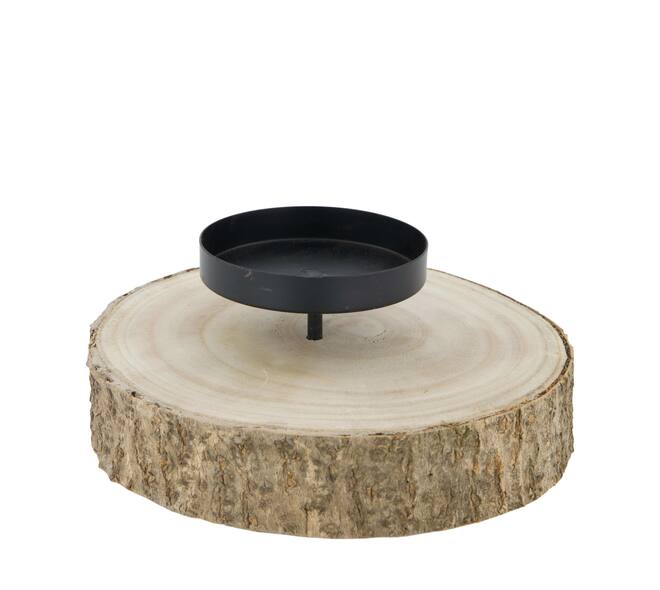 Pillar candle holder paulownia wood with metal cup 20x20x4cm - Natural