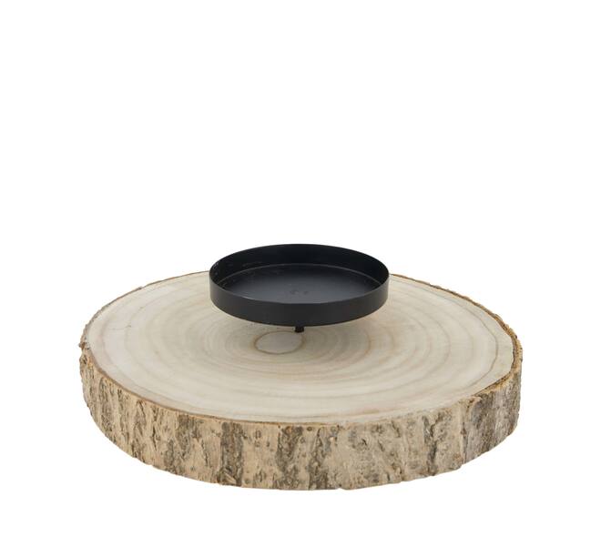 Pillar candle holder paulownia wood with metal cup 28x28x4cm - Natural