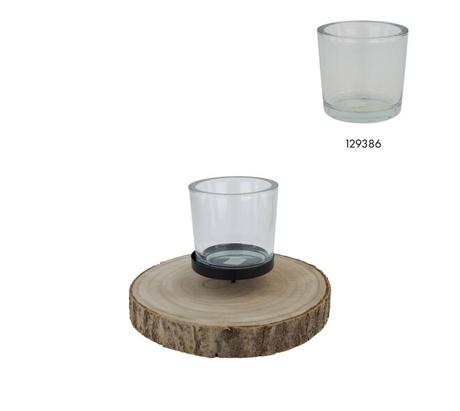 Pillar candle holder paulownia wood with metal cup 28x28x4cm - Natural