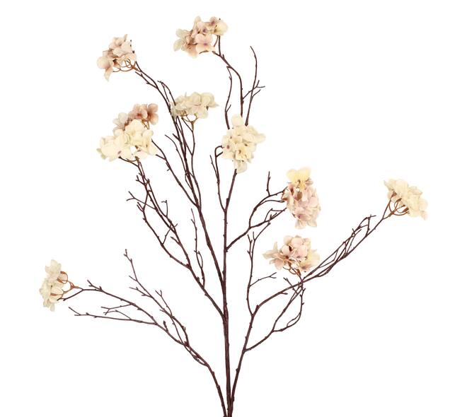 Branch hydrangea artificial 102x40x10cm - Cream