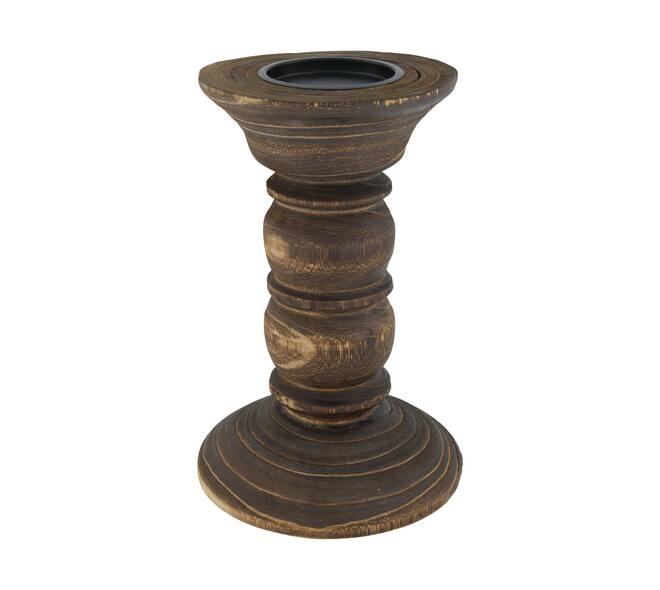Pillar candle holder paulownia wood 18x18x28cm - Brown
