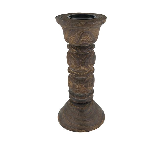 Pillar candle holder paulownia wood 18x18x38cm - Brown