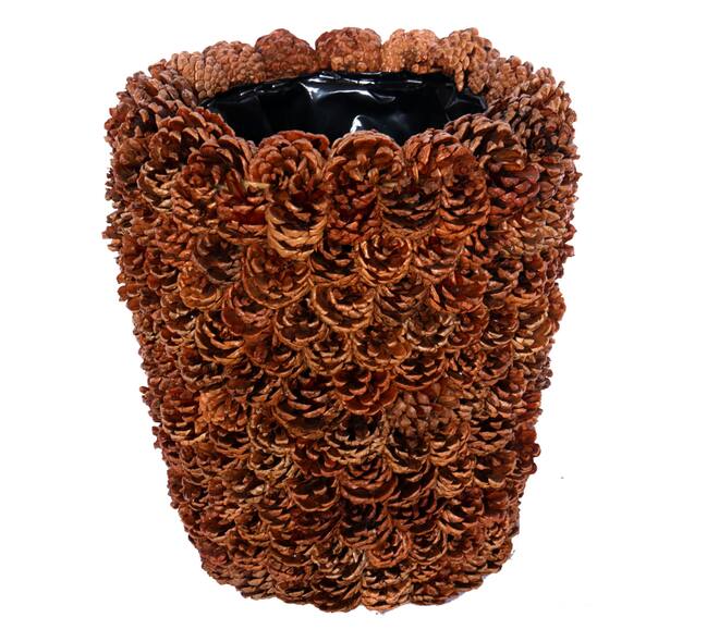 Planter round pinecone with plastic 30x30x30cm - Natural