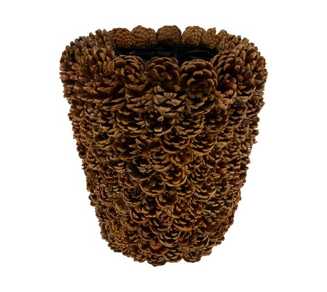 Planter round pinecone with plastic 30x30x30cm - Natural
