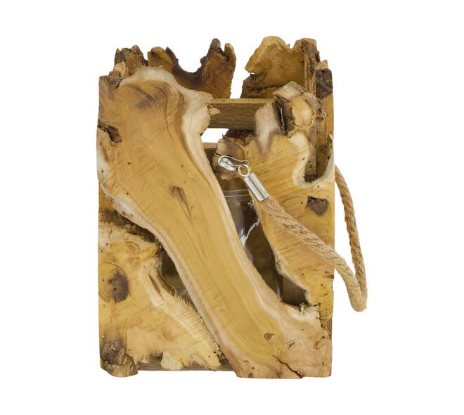 Lantern square mulberry wood with glass 15x15x20cm - Natural