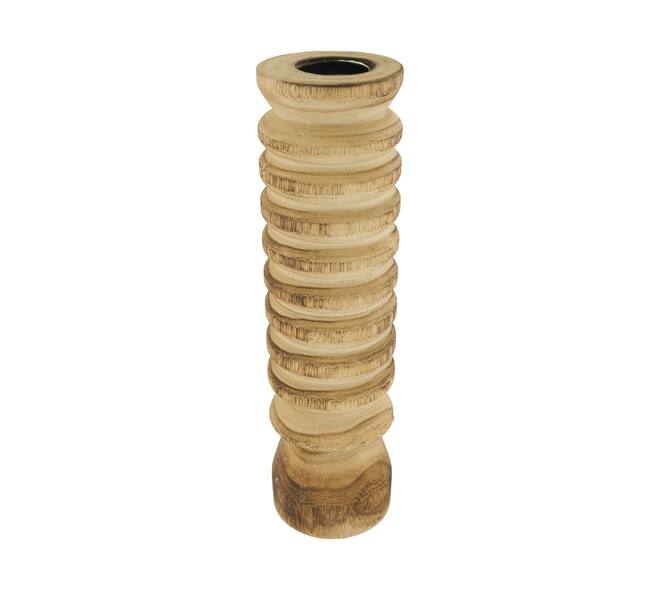 Pillar candle holder paulownia wood with metal cup 10x10x38cm - Natural