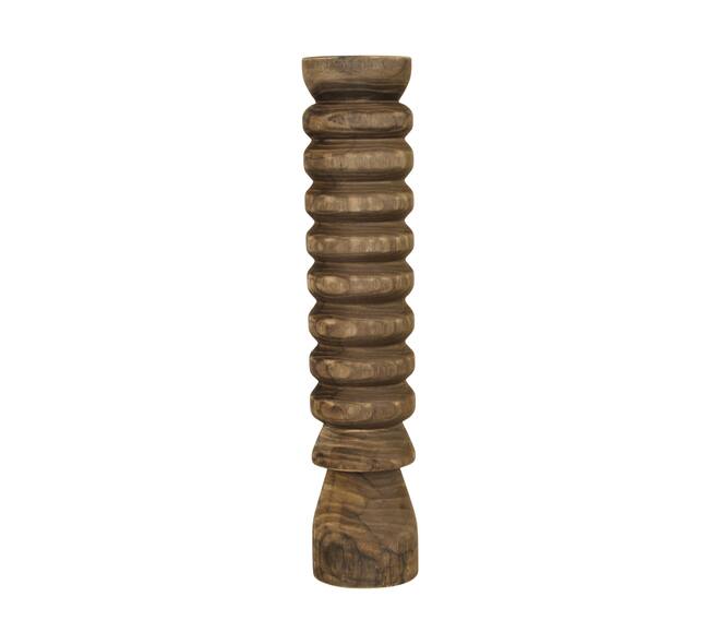 Pillar candle holder paulownia wood with metal cup 12x12x58cm