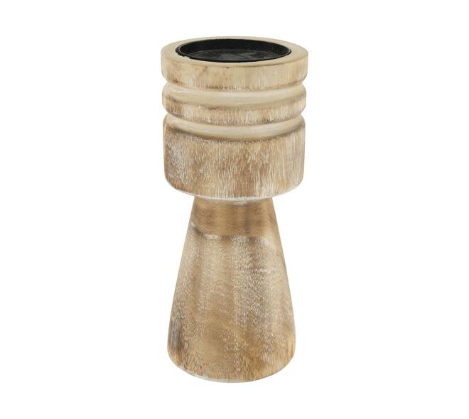 Pillar candle holder paulownia wood with metal cup 12x12x28cm - Brown