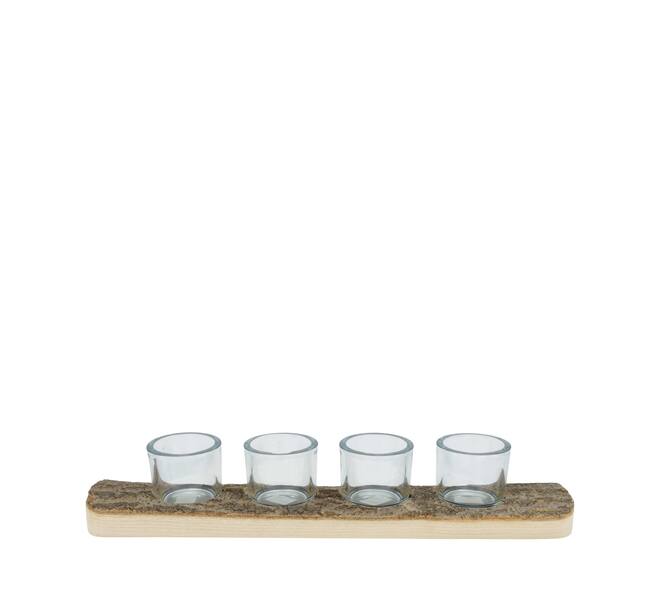 Pillar candle holder paulownia wood with metal cup 58x12x4.5cm - Natural