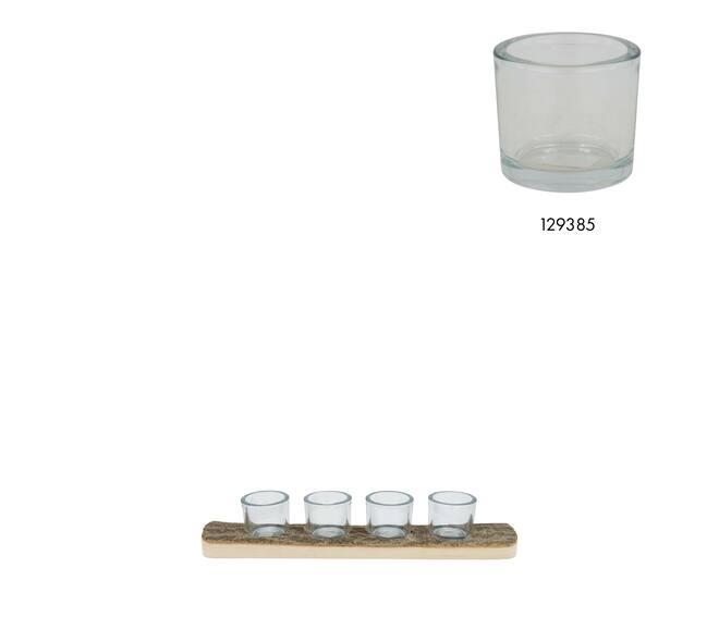 Pillar candle holder paulownia wood with metal cup 58x12x4.5cm - Natural