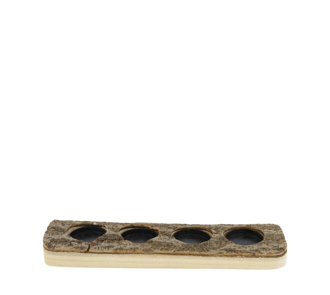 Tealight candle paulownia wood with metal cup 38x10x4.5cm - Natural
