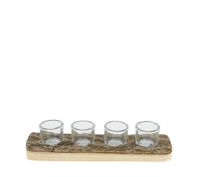 Tealight candle paulownia wood with metal cup 38x10x4.5cm - Natural