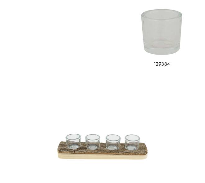 Tealight candle paulownia wood with metal cup 38x10x4.5cm - Natural