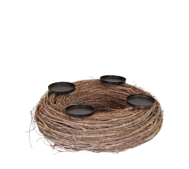 Pillar candle holder round willow wood 38x38x10cm - Natural