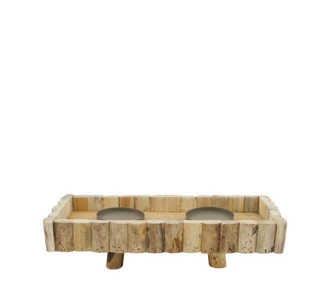 Pillar candle holder rectangular historic wood 38x16x10cm - Natural
