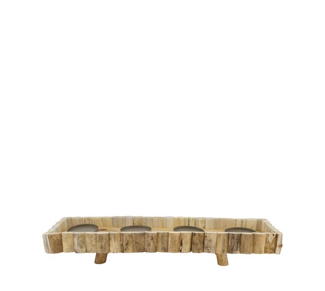 Pillar candle holder rectangular historic wood 58x16x10cm - Natural