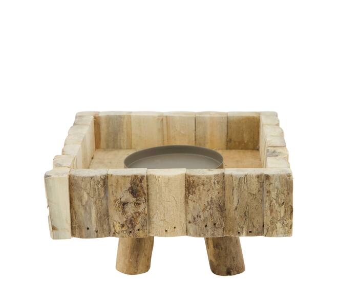 Pillar candle holder square historic wood 18x18x10cm - Natural