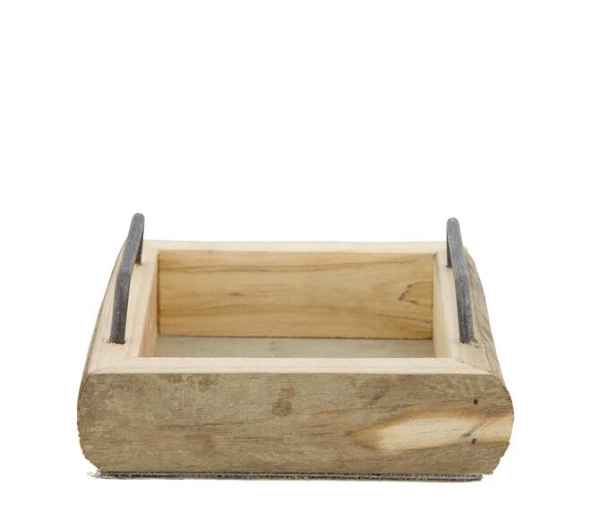 Tray square historic wood with handle 16x16x7cm - Natural