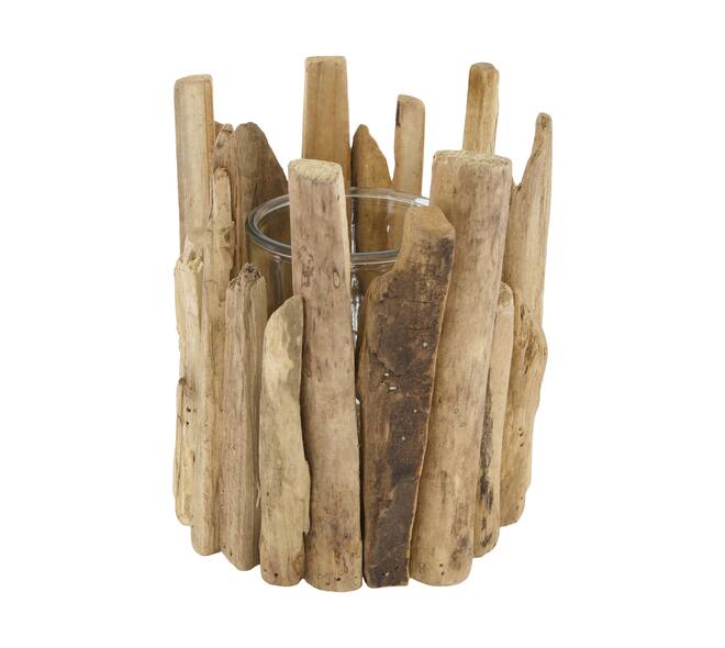 Lantern historic wood with glass 17x17x20cm - Natural