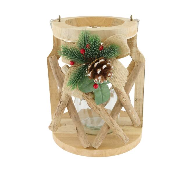 Lantern historic wood with glass 23.5x23.5x28cm