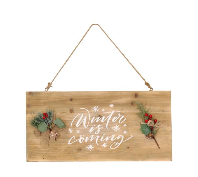 Sign winter is coming historic wood with hanger 58x28x1.5cm - Natural