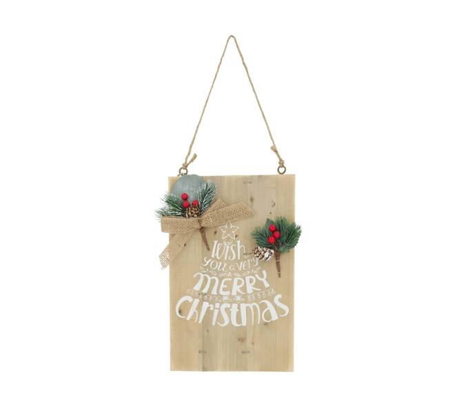 Sign wish you a very merry christmas historic wood with hanger 28x18x1.5cm