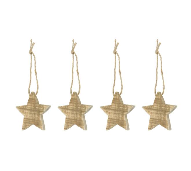 Bundle star historic wood with hanger 10x1.5x10cm 4pc - Natural