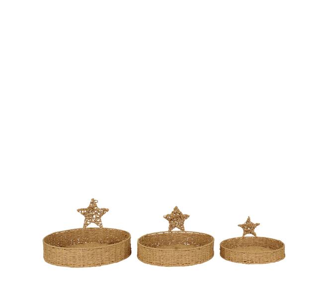 Tray round star paper rope 37x37x18cm S/3