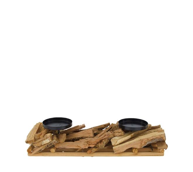 Pillar candle holder rectangular poplar wood 38x13x9cm - Natural