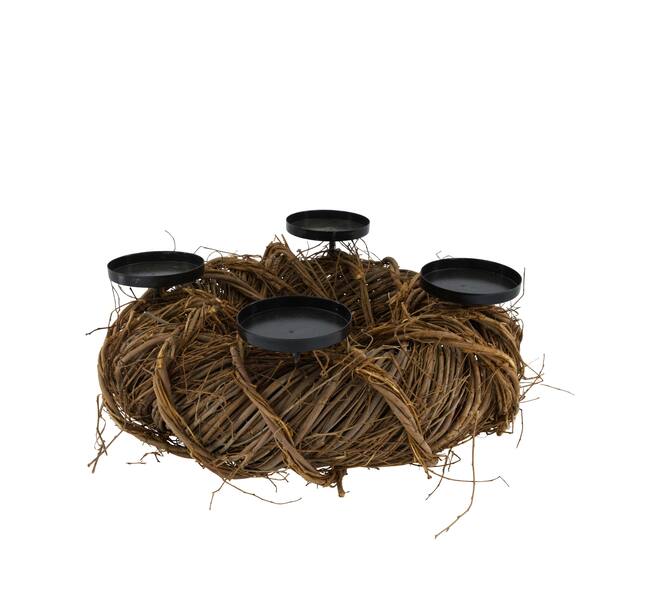 Pillar candle holder round willow wood 35x35x13.5cm - Brown
