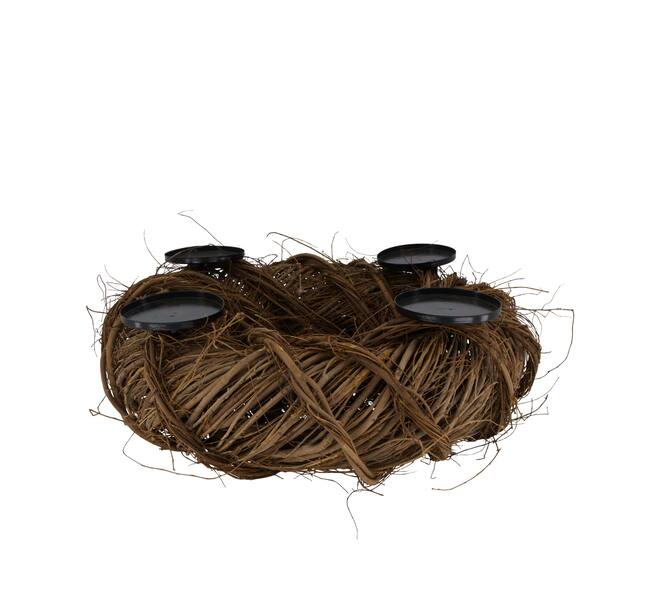 Pillar candle holder willow wood 50x50x16cm - Brown