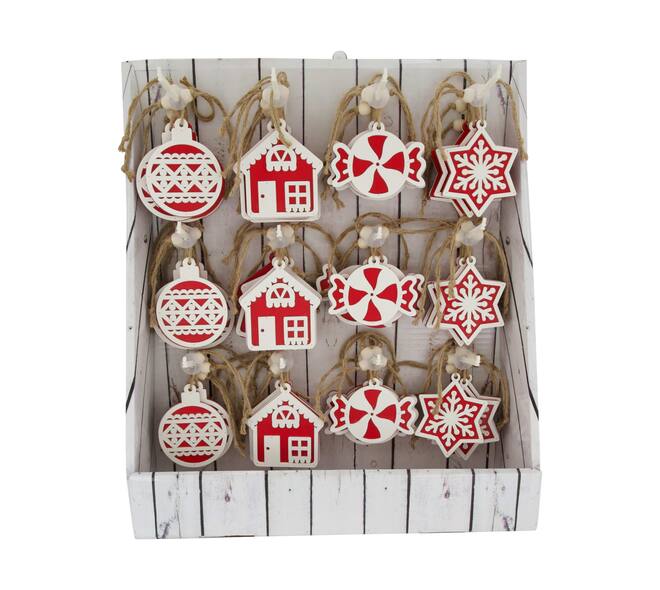 Display hanger mixed figurines poplar wood 10x0.8x10cm A4 - Red